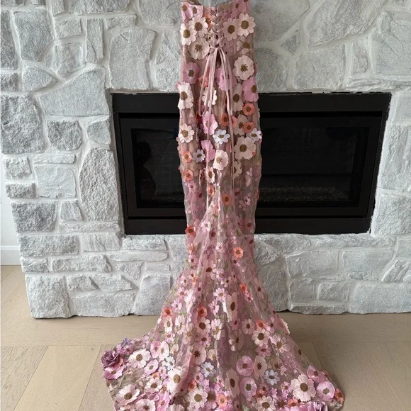 Floral Mesh Gown with 3D Flowers - Picture 5 of 9
